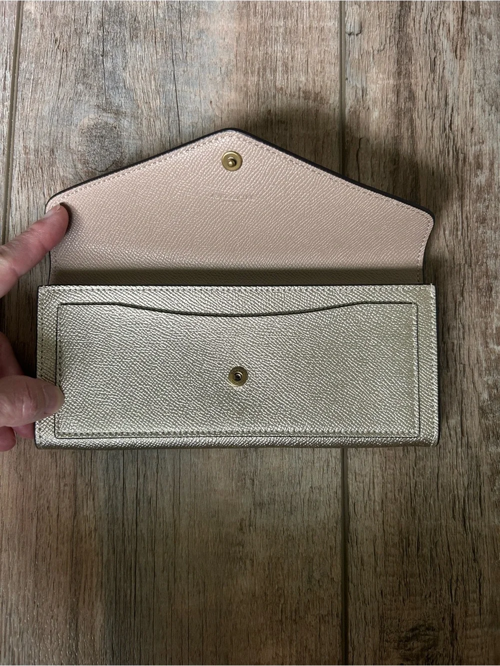 Coach Wyn Soft Wallet in Metallic Gold Crossgrain Leather